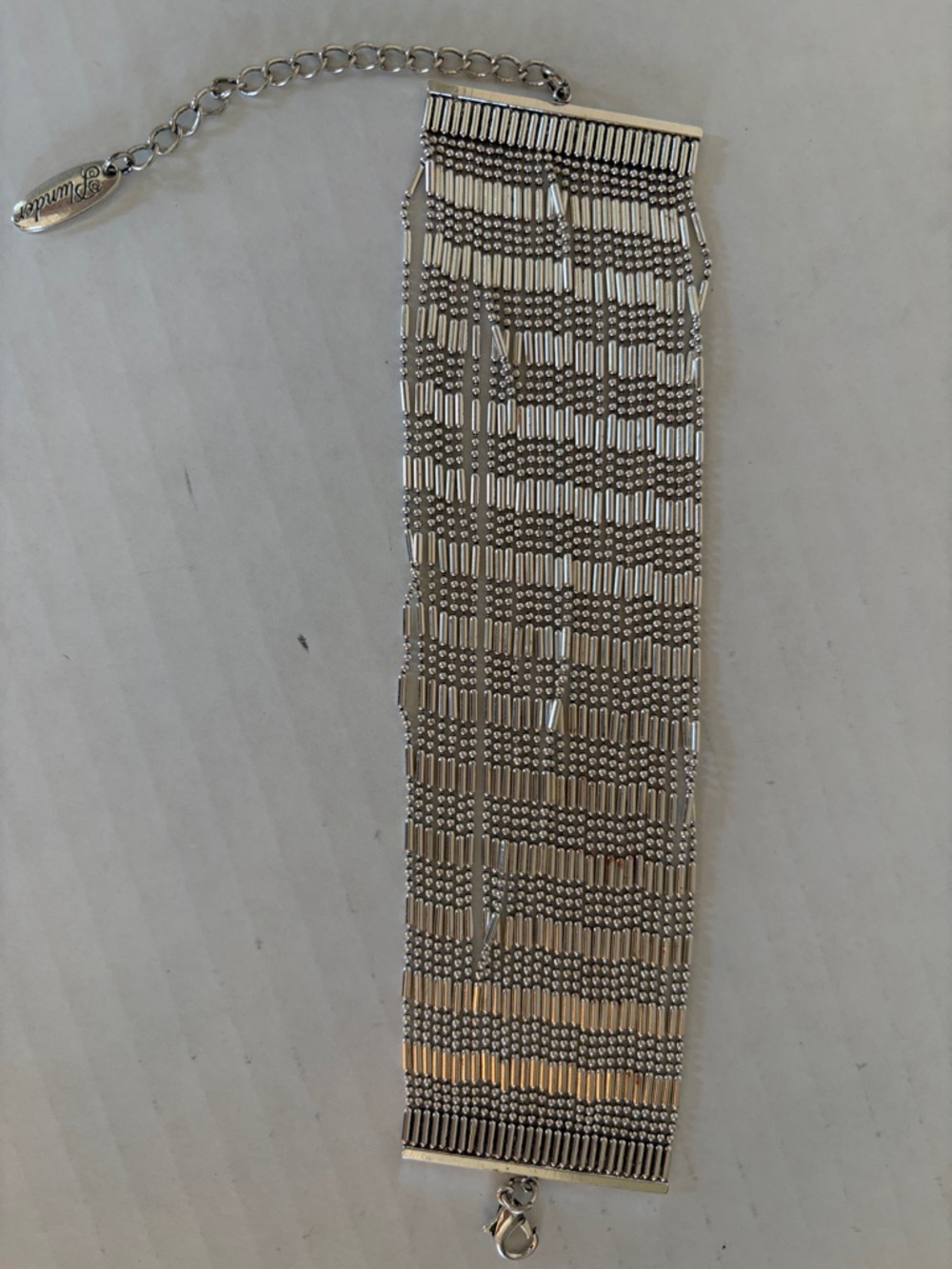 Plunder Silver-Tone Wide Woven Mesh Bracelet